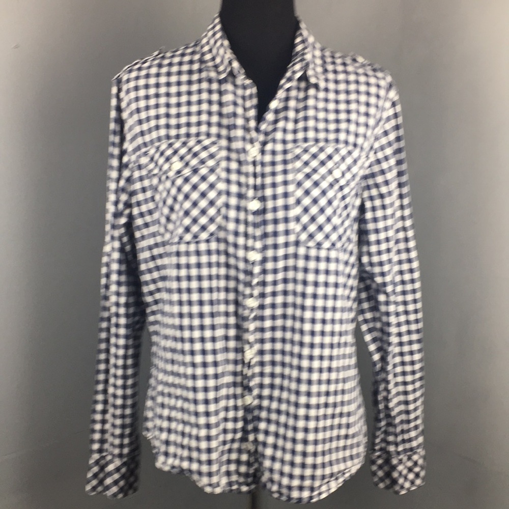 Gingham plaid blue and white shirt